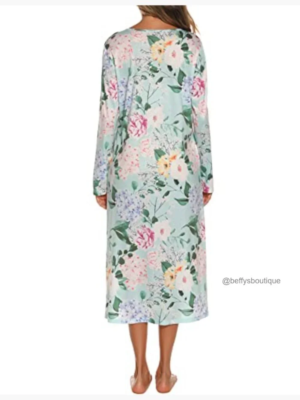 Soft Cotton Long Sleeve Nightgown with Pockets Full Length
